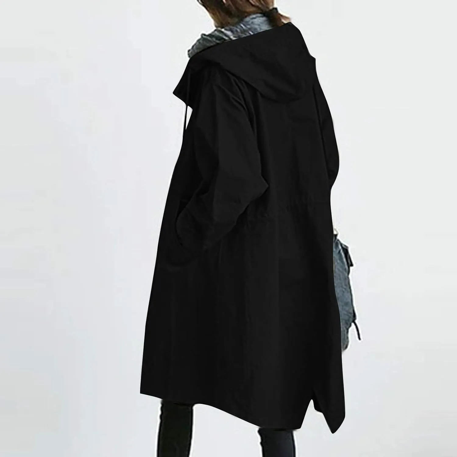 Women Long Raincoat Waterproof Hooded Trench Coats Button Up Windbreaker Travel S-5XL,Rain Jacket Plus Size