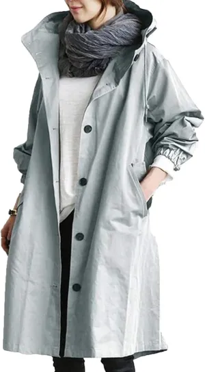 Women Long Raincoat Waterproof Hooded Trench Coats Button Up Windbreaker Travel S-5XL,Rain Jacket Plus Size