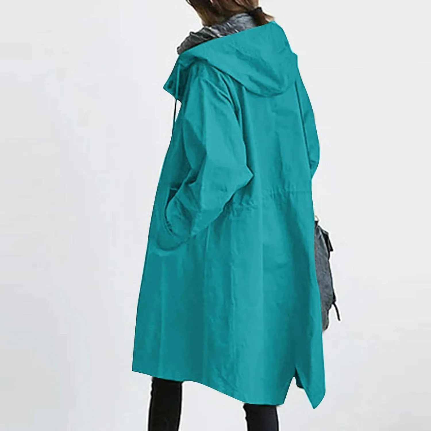Women Long Raincoat Waterproof Hooded Trench Coats Button Up Windbreaker Travel S-5XL,Rain Jacket Plus Size