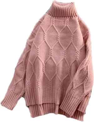 Women Oversize Turtleneck Sweater Winter Cotton Blend Knit Pullover Casual Loose Knit Jumper