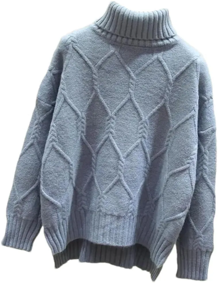 Women Oversize Turtleneck Sweater Winter Cotton Blend Knit Pullover Casual Loose Knit Jumper