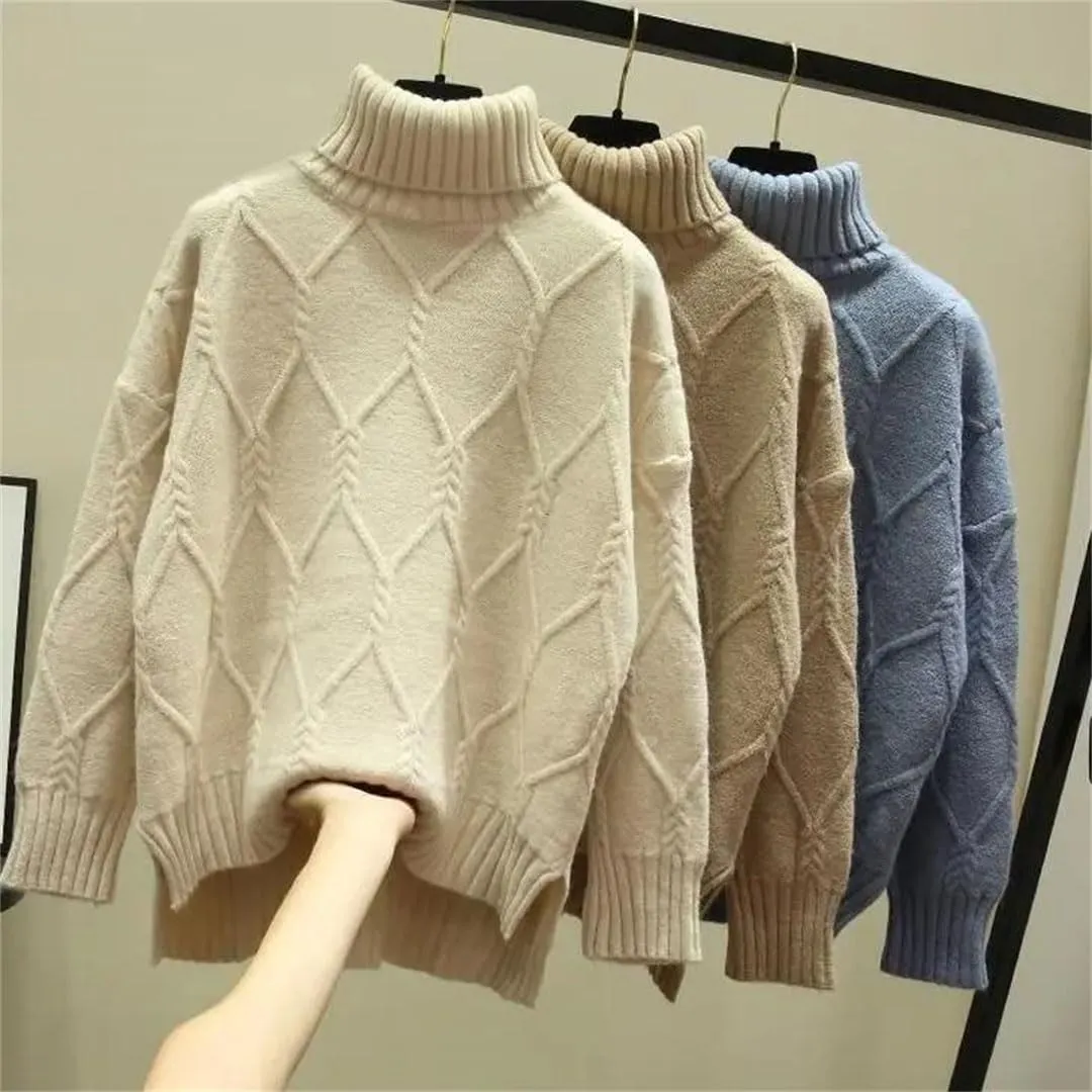 Women Oversize Turtleneck Sweater Winter Cotton Blend Knit Pullover Casual Loose Knit Jumper