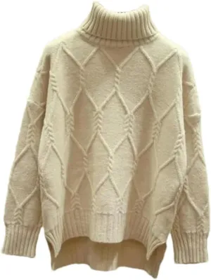 Women Oversize Turtleneck Sweater Winter Cotton Blend Knit Pullover Casual Loose Knit Jumper