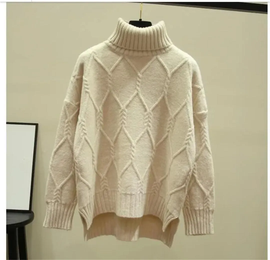 Women Oversize Turtleneck Sweater Winter Cotton Blend Knit Pullover Casual Loose Knit Jumper