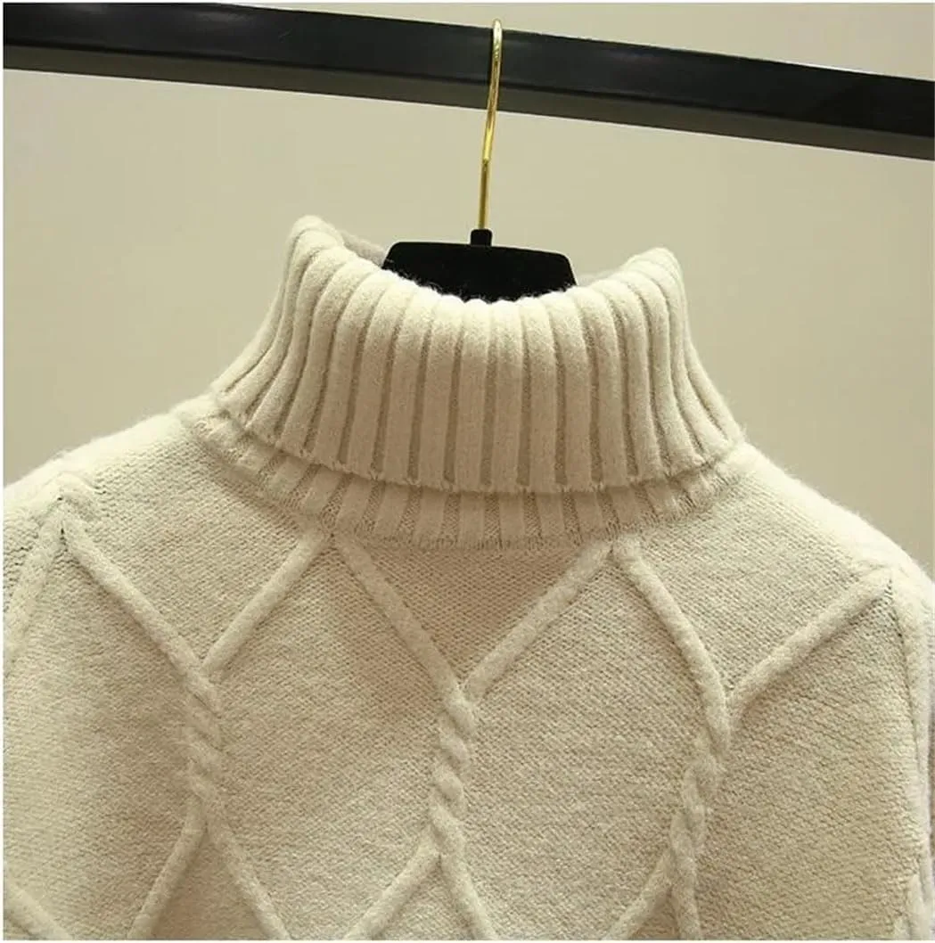 Women Oversize Turtleneck Sweater Winter Cotton Blend Knit Pullover Casual Loose Knit Jumper