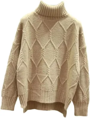 Women Oversize Turtleneck Sweater Winter Cotton Blend Knit Pullover Casual Loose Knit Jumper