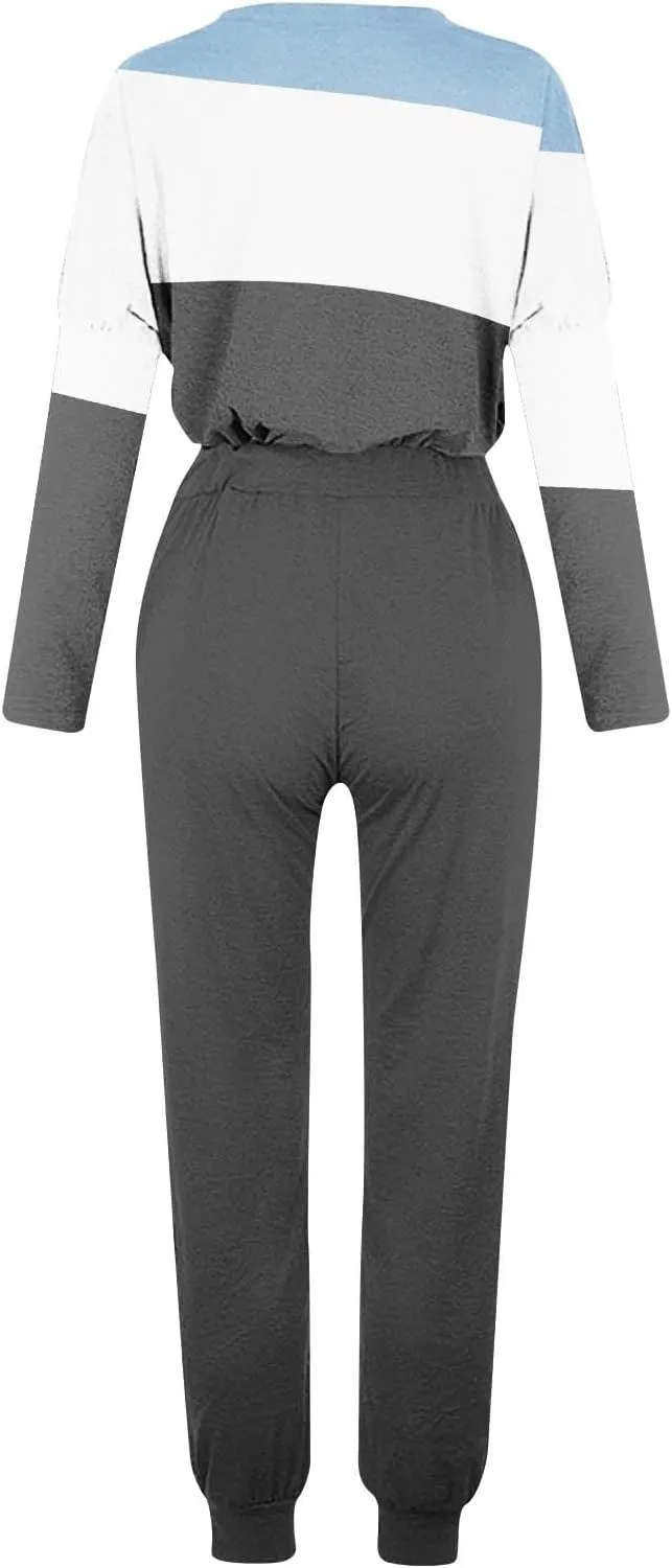 Women Pajama Set Women Fashion O-Neck Solid Pullover Long Sleeve Loose Pants Sweatsuits Ladies Pjs Sets with Pockets
