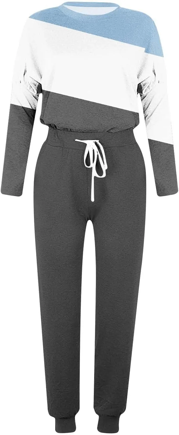 Women Pajama Set Women Fashion O-Neck Solid Pullover Long Sleeve Loose Pants Sweatsuits Ladies Pjs Sets with Pockets
