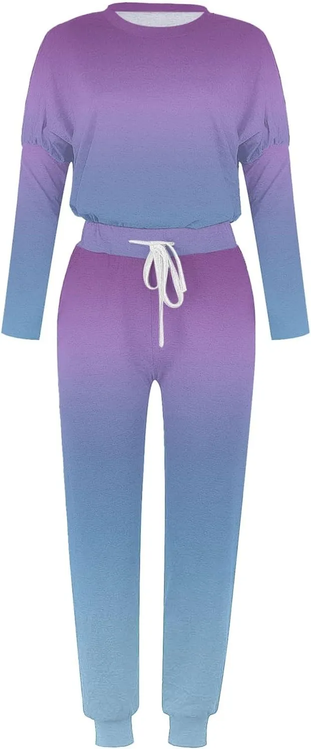 Women Pajama Set Women Fashion O-Neck Solid Pullover Long Sleeve Loose Pants Sweatsuits Ladies Pjs Sets with Pockets