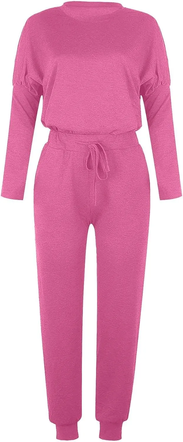 Women Pajama Set Women Fashion O-Neck Solid Pullover Long Sleeve Loose Pants Sweatsuits Ladies Pjs Sets with Pockets