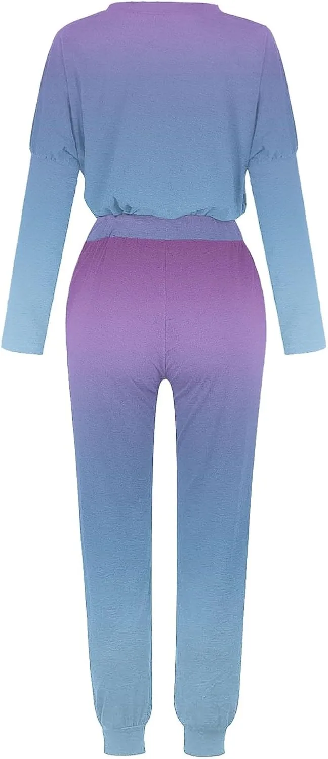 Women Pajama Set Women Fashion O-Neck Solid Pullover Long Sleeve Loose Pants Sweatsuits Ladies Pjs Sets with Pockets