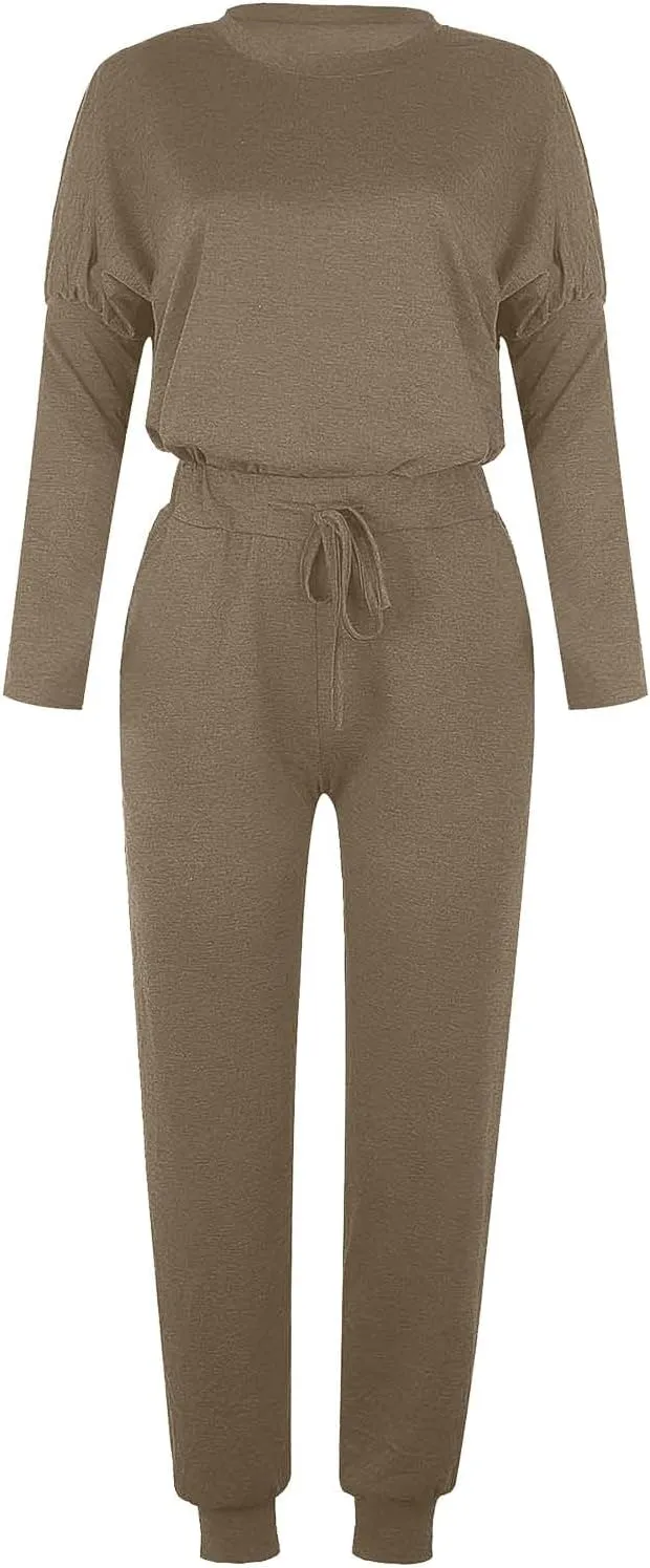 Women Pajama Set Women Fashion O-Neck Solid Pullover Long Sleeve Loose Pants Sweatsuits Ladies Pjs Sets with Pockets