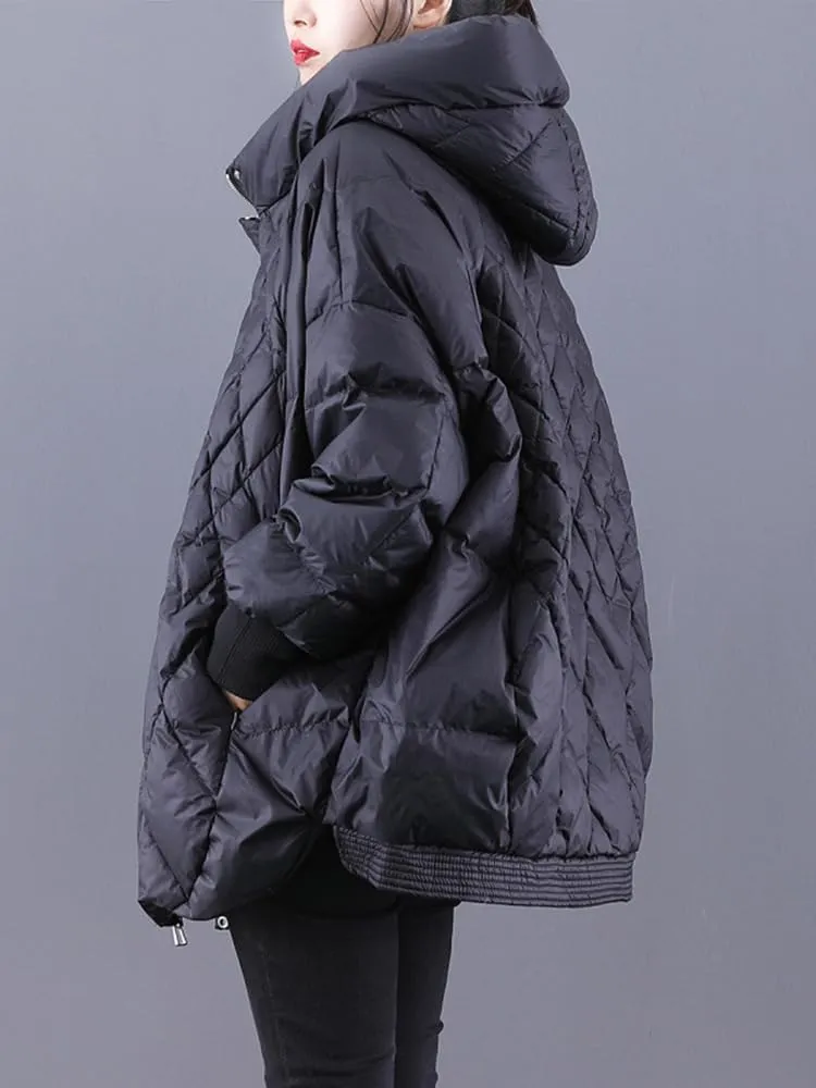 Women Plaid Big Size Warm Down Jacket Hooded Long Sleeve Warm Women Parkas