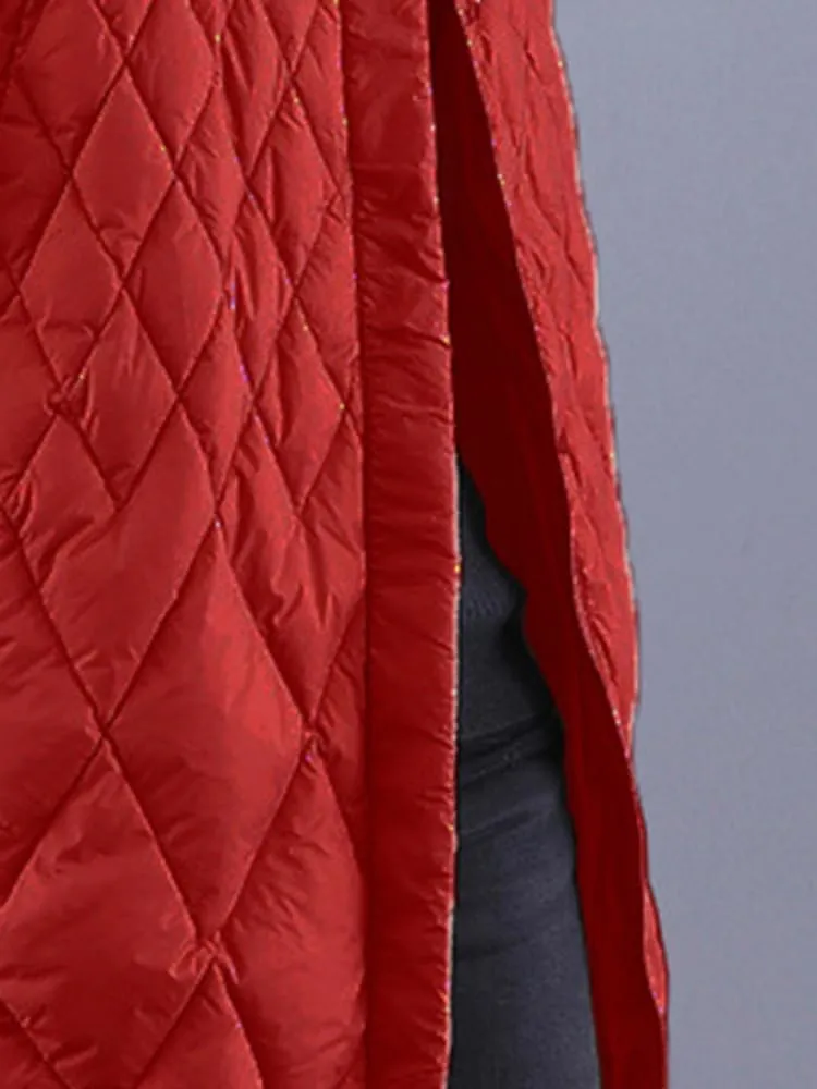 Women Plaid Big Size Warm Down Jacket Hooded Long Sleeve Warm Women Parkas