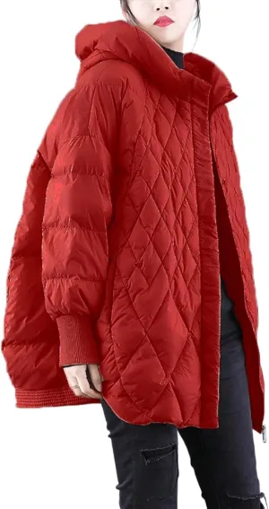 Women Plaid Big Size Warm Down Jacket Hooded Long Sleeve Warm Women Parkas