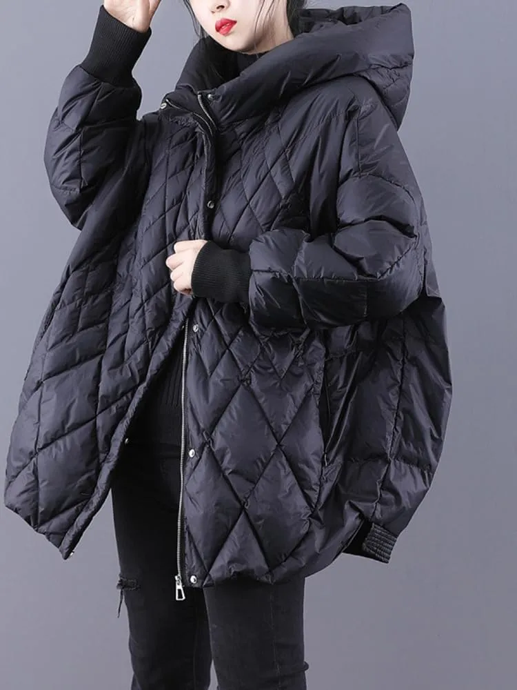 Women Plaid Big Size Warm Down Jacket Hooded Long Sleeve Warm Women Parkas