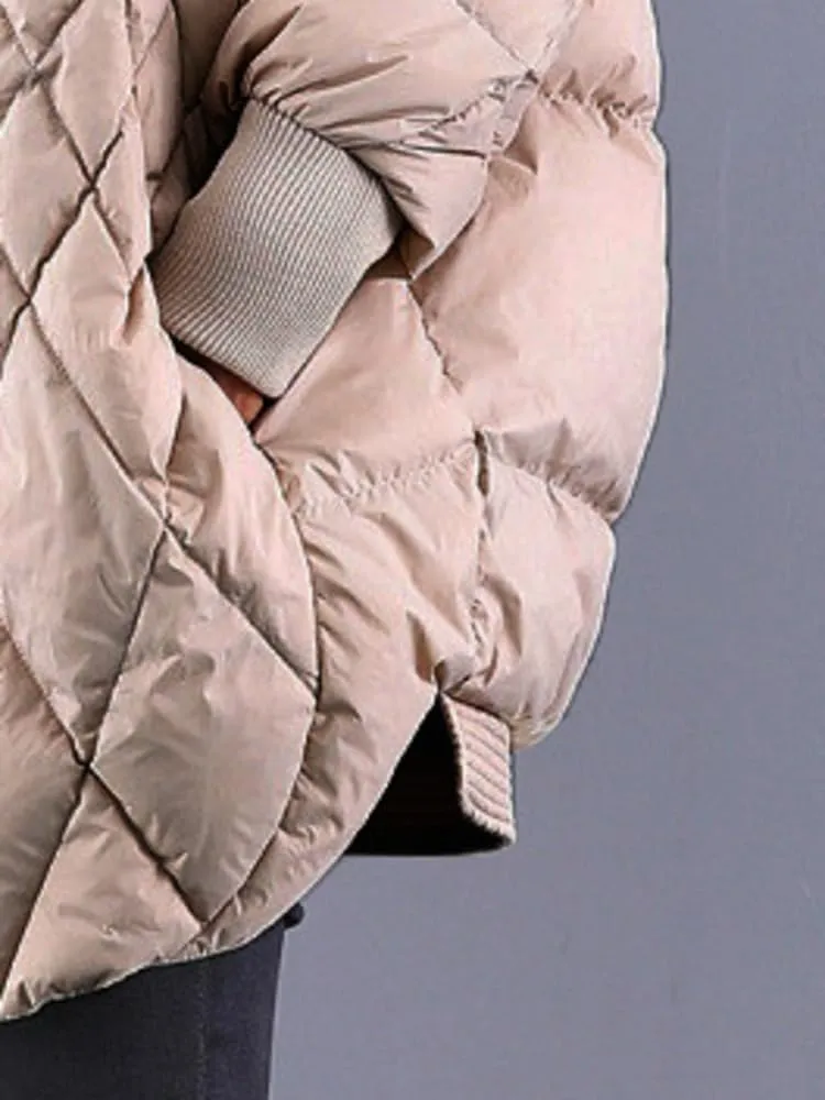 Women Plaid Big Size Warm Down Jacket Hooded Long Sleeve Warm Women Parkas