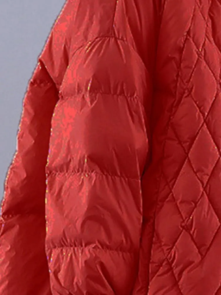 Women Plaid Big Size Warm Down Jacket Hooded Long Sleeve Warm Women Parkas
