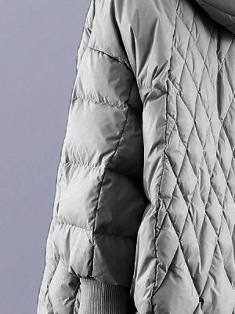 Women Plaid Big Size Warm Down Jacket Hooded Long Sleeve Warm Women Parkas