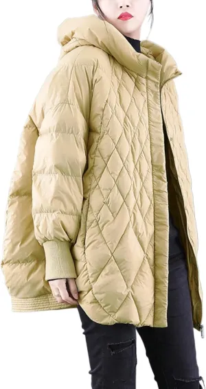 Women Plaid Big Size Warm Down Jacket Hooded Long Sleeve Warm Women Parkas