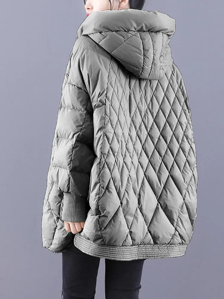 Women Plaid Big Size Warm Down Jacket Hooded Long Sleeve Warm Women Parkas