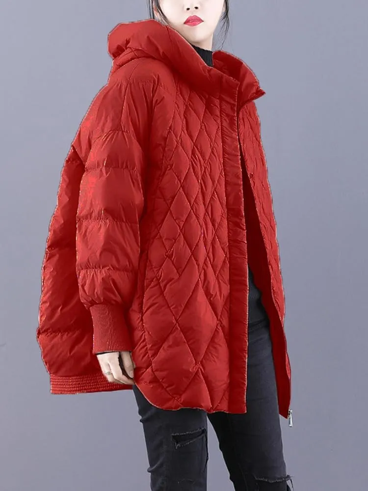 Women Plaid Big Size Warm Down Jacket Hooded Long Sleeve Warm Women Parkas