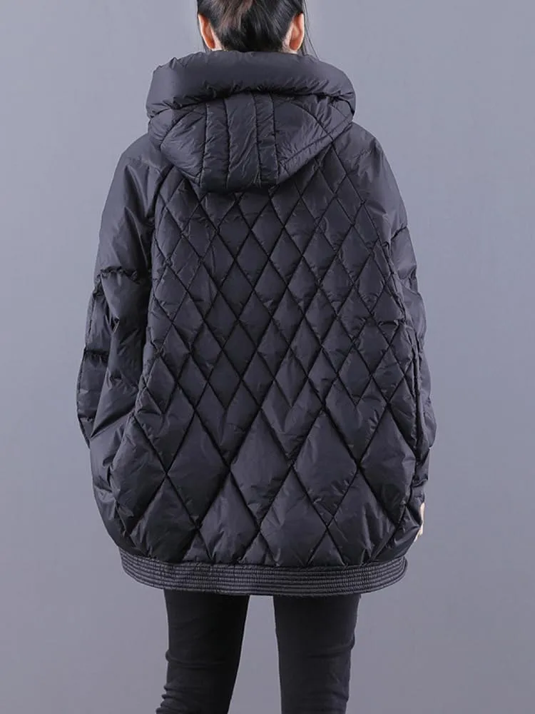 Women Plaid Big Size Warm Down Jacket Hooded Long Sleeve Warm Women Parkas