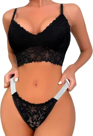 Women Plus Size Underwire Lingerie Set Two Piece Underwear Lace Lingerie Underwear Sleepwear Steel Underwire