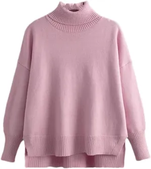 Women Sweater Warm Turtlenecks Casual Loose Oversized Knit Pullover Solid Knit Top