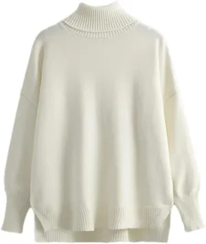 Women Sweater Warm Turtlenecks Casual Loose Oversized Knit Pullover Solid Knit Top