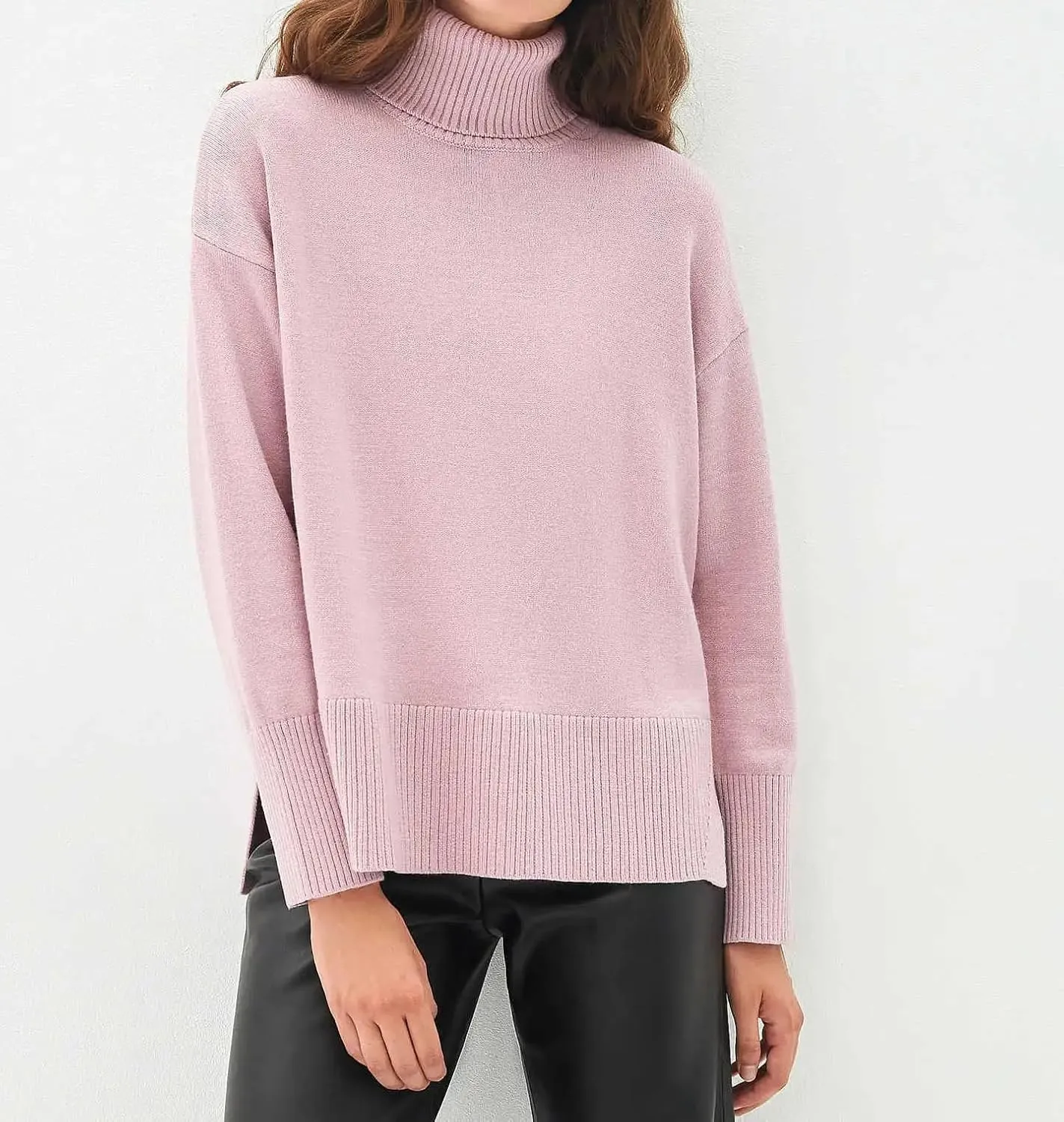 Women Sweater Warm Turtlenecks Casual Loose Oversized Knit Pullover Solid Knit Top