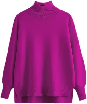 Women Sweater Warm Turtlenecks Casual Loose Oversized Knit Pullover Solid Knit Top