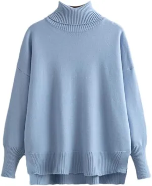 Women Sweater Warm Turtlenecks Casual Loose Oversized Knit Pullover Solid Knit Top