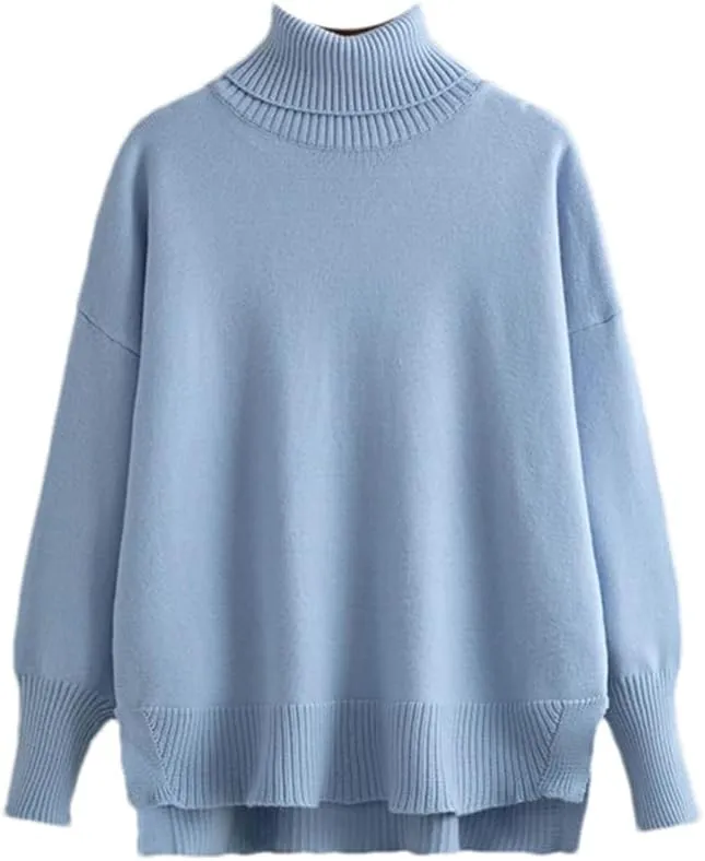 Women Sweater Warm Turtlenecks Casual Loose Oversized Knit Pullover Solid Knit Top