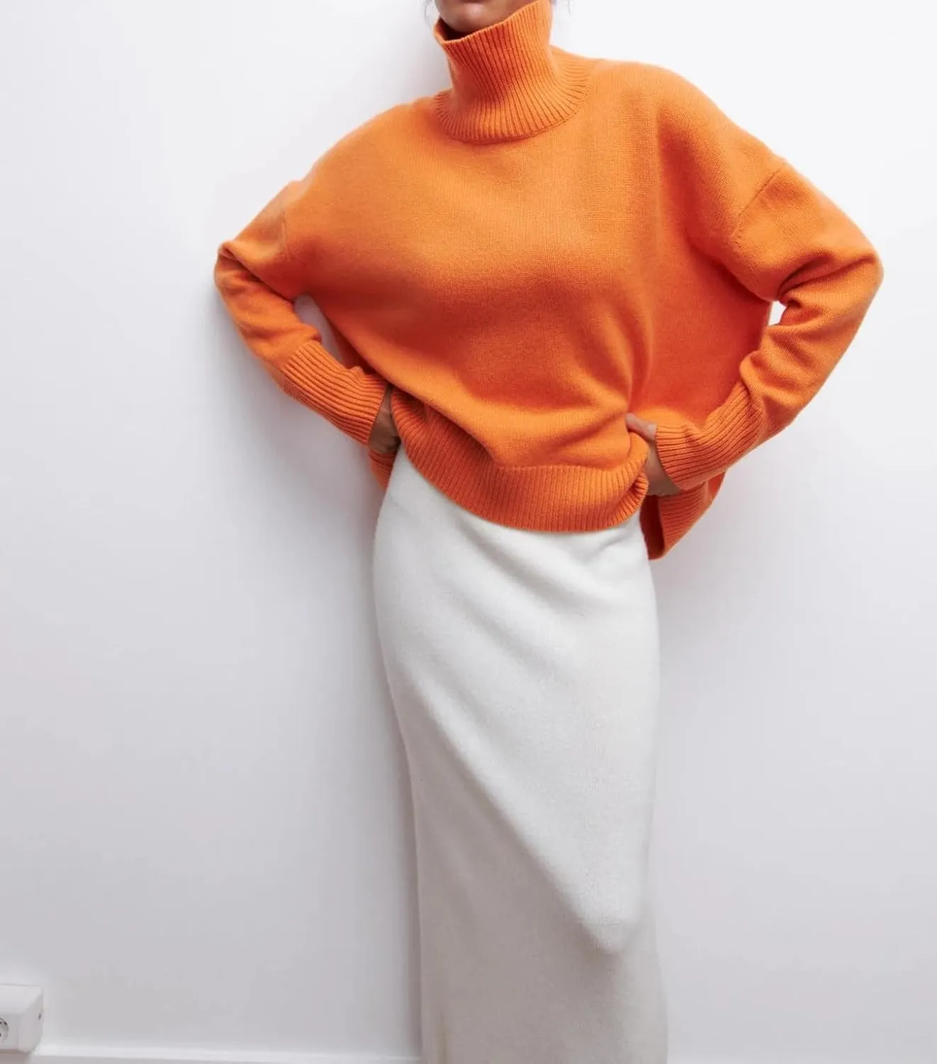 Women Turtleneck Sweaters Thick Warm Knit Pullover Oversized Casual Loose Knit Top