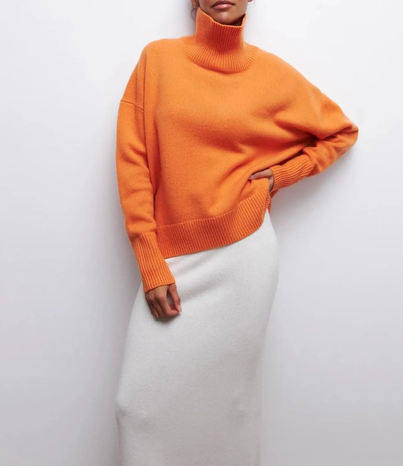 Women Turtleneck Sweaters Thick Warm Knit Pullover Oversized Casual Loose Knit Top