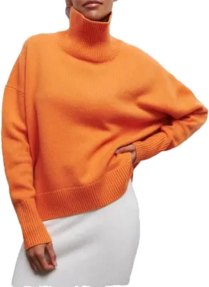 Women Turtleneck Sweaters Thick Warm Knit Pullover Oversized Casual Loose Knit Top