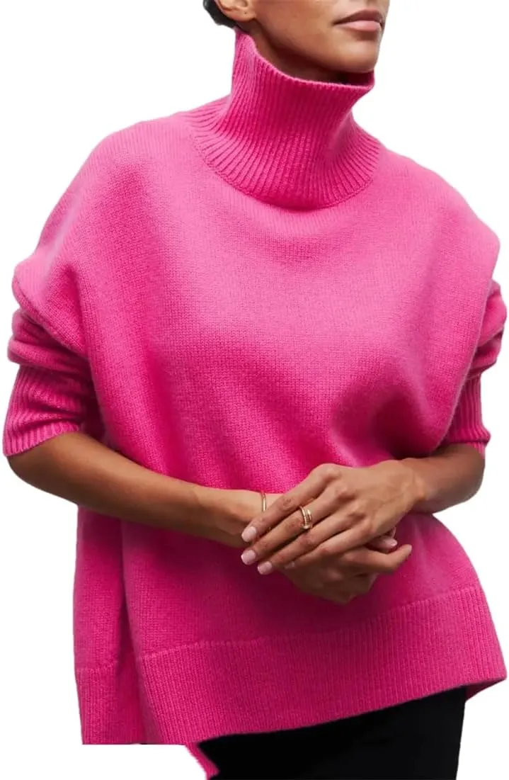 Women Turtleneck Sweaters Thick Warm Knit Pullover Oversized Casual Loose Knit Top