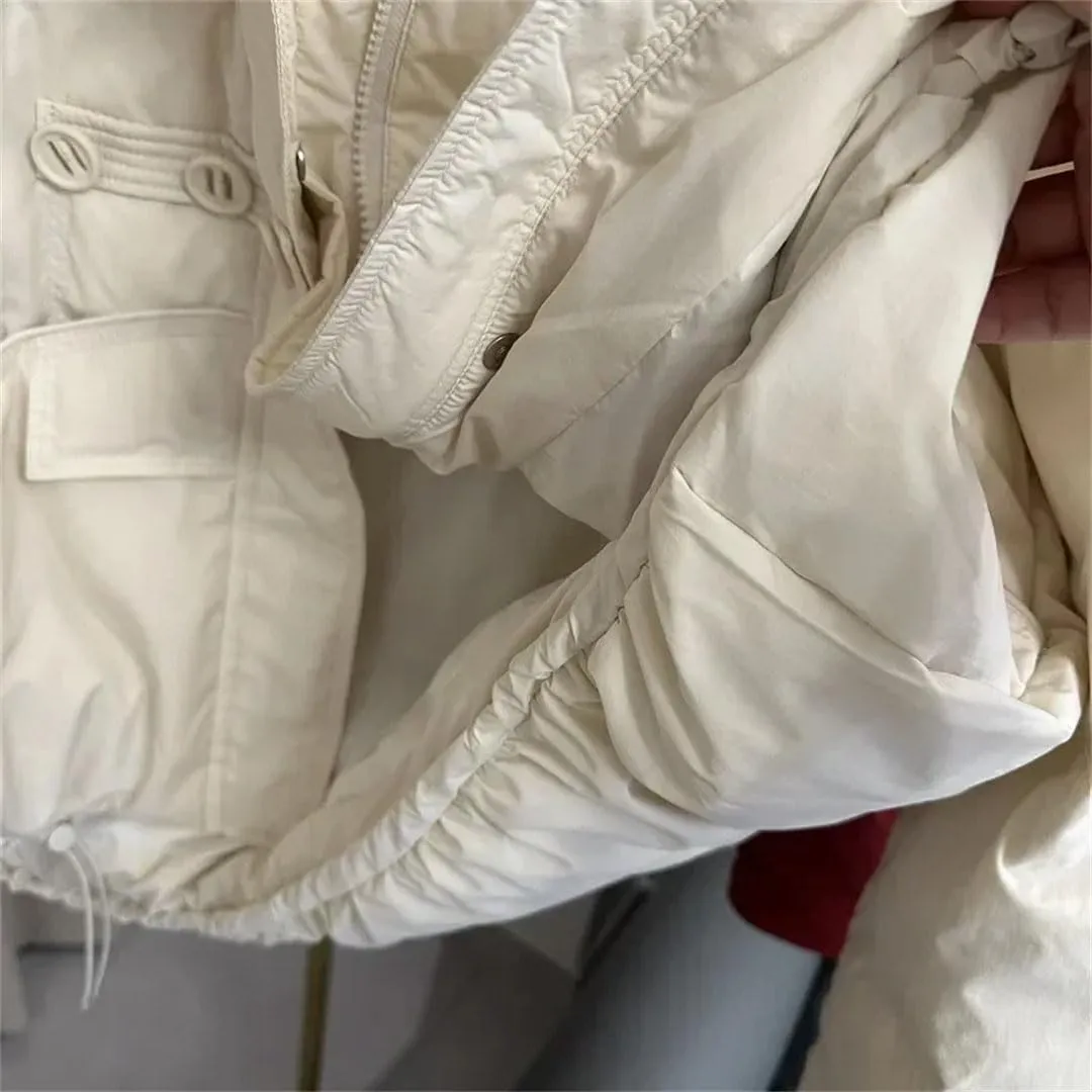 Women Winter Loose Buttons Solid Color Warm Duck Down Warm Jacket Standing Neck Puffer Bread Coat