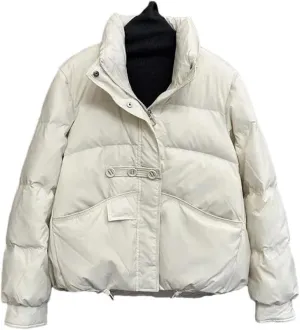 Women Winter Loose Buttons Solid Color Warm Duck Down Warm Jacket Standing Neck Puffer Bread Coat