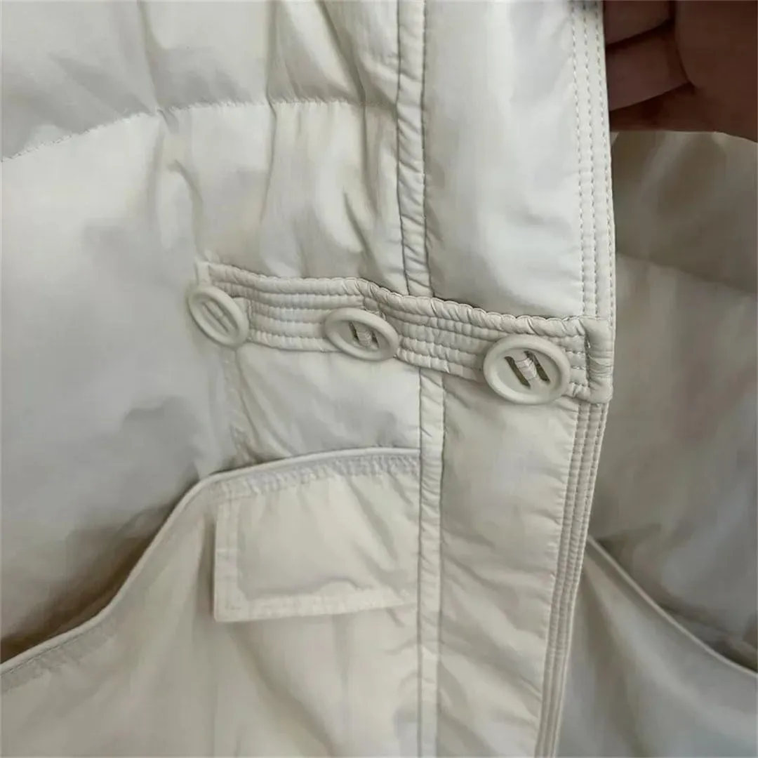 Women Winter Loose Buttons Solid Color Warm Duck Down Warm Jacket Standing Neck Puffer Bread Coat