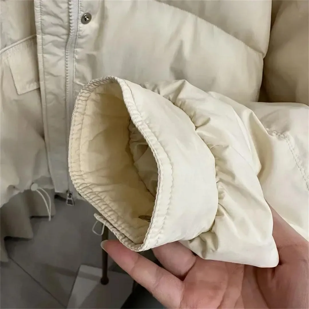 Women Winter Loose Buttons Solid Color Warm Duck Down Warm Jacket Standing Neck Puffer Bread Coat