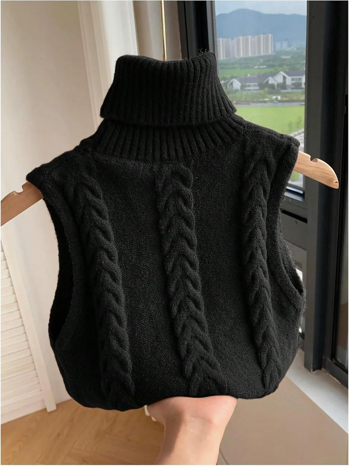 Women's 2 Piece Cable Knit Cropped Sweater Vest High Neck Sleeveless Knit Pullover Top