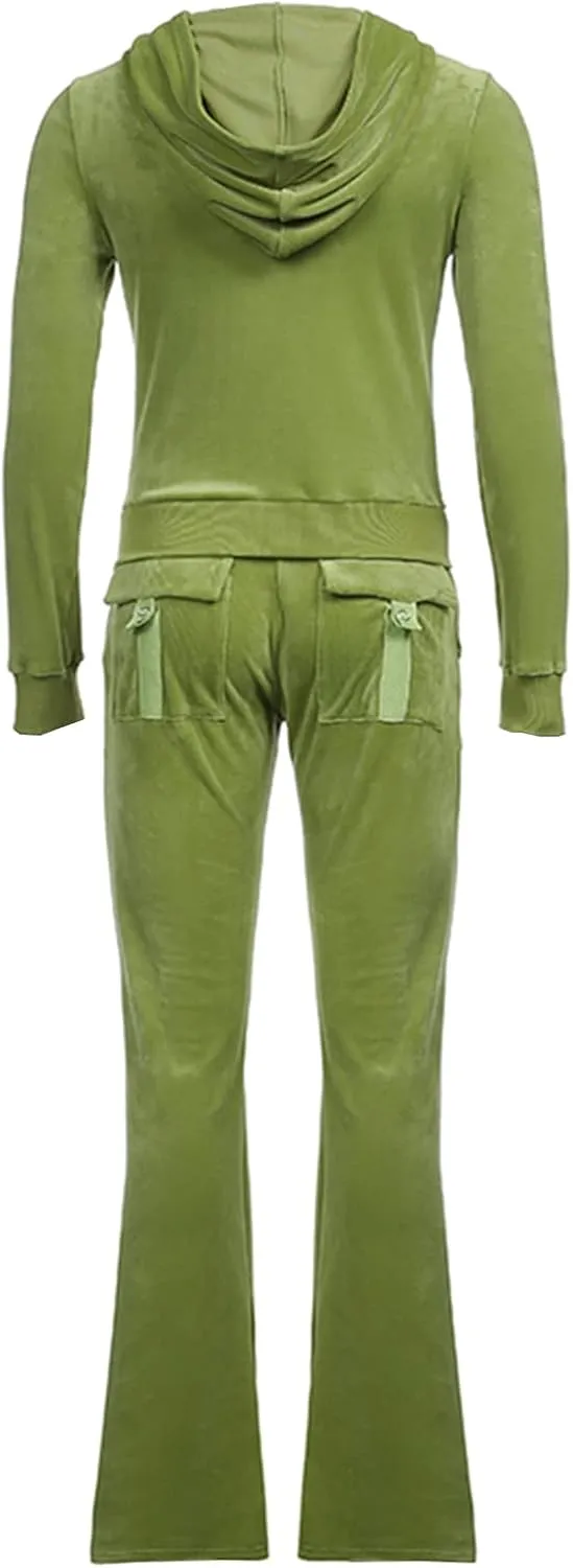 Women's 2 Piece Velour Tracksuit Set Heart Print Long Sleeve Zipper Hoodie Cropped Jacket and Sweatpants Y2K Sweatsuit Set