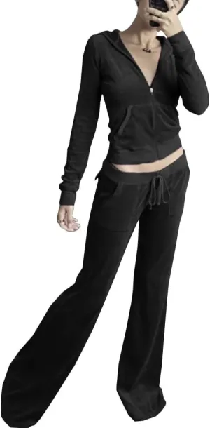 Women's 2 Piece Velour Tracksuit Set Heart Print Long Sleeve Zipper Hoodie Cropped Jacket and Sweatpants Y2K Sweatsuit Set