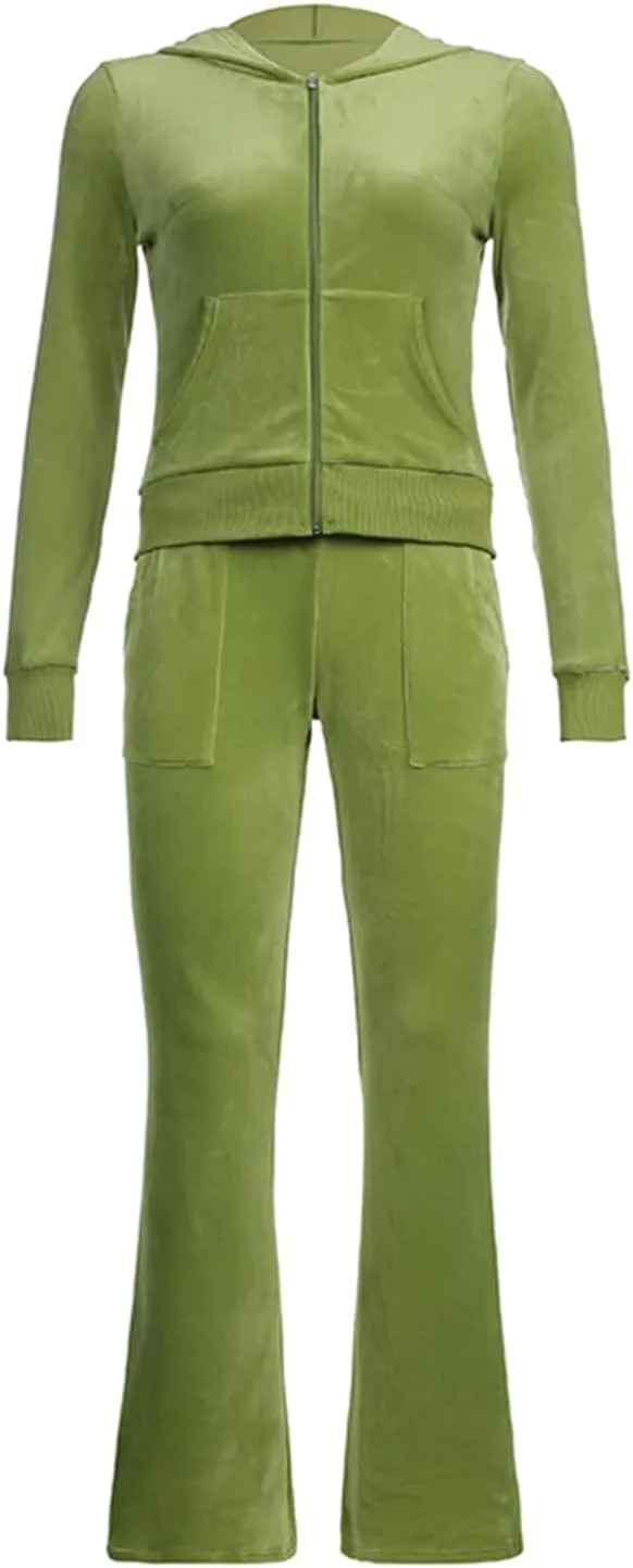Women's 2 Piece Velour Tracksuit Set Heart Print Long Sleeve Zipper Hoodie Cropped Jacket and Sweatpants Y2K Sweatsuit Set