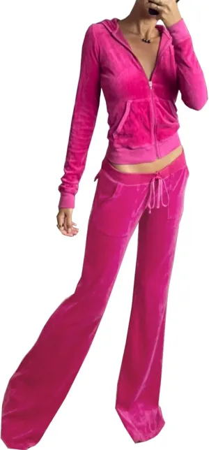 Women's 2 Piece Velour Tracksuit Set Heart Print Long Sleeve Zipper Hoodie Cropped Jacket and Sweatpants Y2K Sweatsuit Set