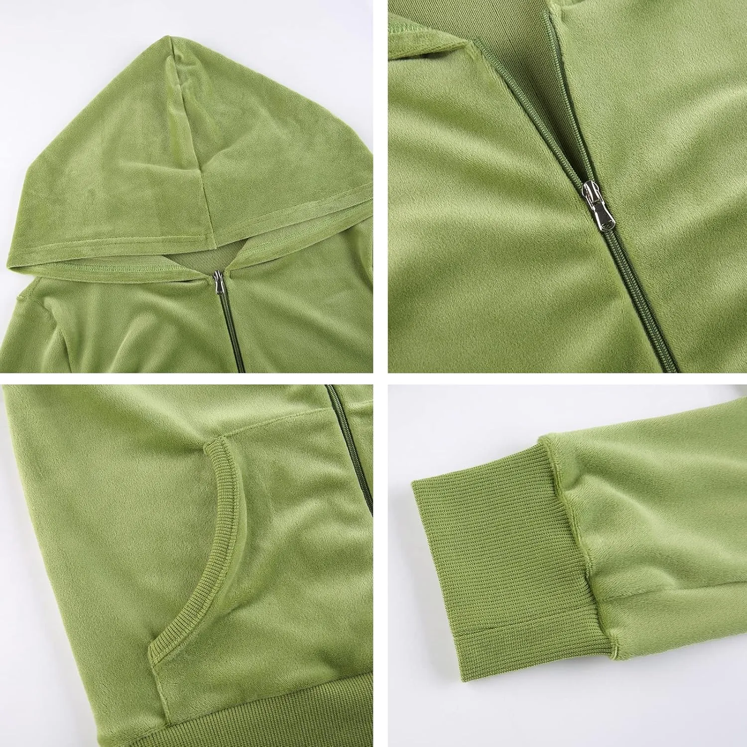 Women's 2 Piece Velour Tracksuit Set Heart Print Long Sleeve Zipper Hoodie Cropped Jacket and Sweatpants Y2K Sweatsuit Set