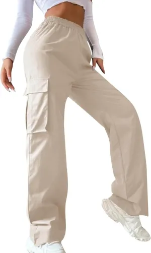 Women's Belt Less High Waisted Wide Leg Trousers Straight Leg Relaxed Style Casual Trousers Velour