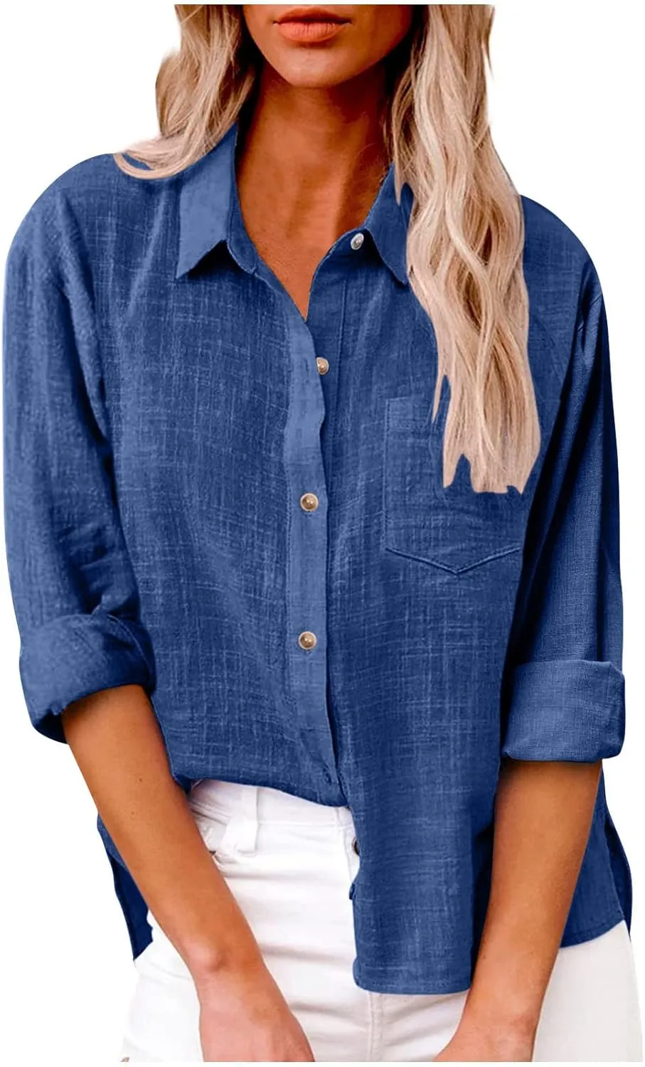 Womens Button Down Linen Shirt Business Casual Tops Long Sleeve Lapel Shirt Dressy Shirts for Work Lightweight Shirts